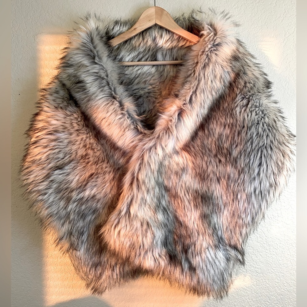 Faux Fox Fur Silver Shawl